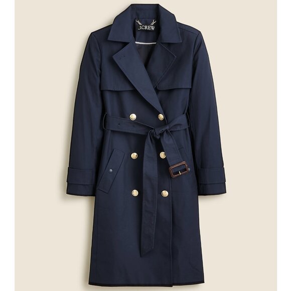 J. Crew Navy Icon Double-Breasted Belted Hooded Cotton Petite Trench Coat SZ 2P - Picture 13 of 13